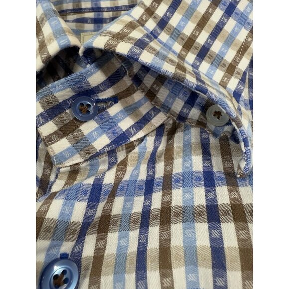Hagen Carmel CA Shirt Mens Size Medium Blue Brown Check Stripes Business Preppy - Picture 4 of 10